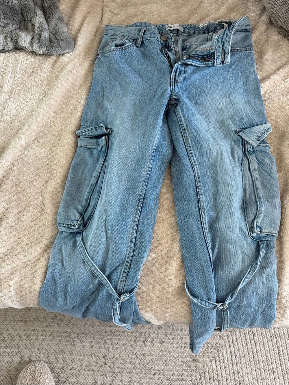 Zara Light Blue Boyfriend Cargo Jeans